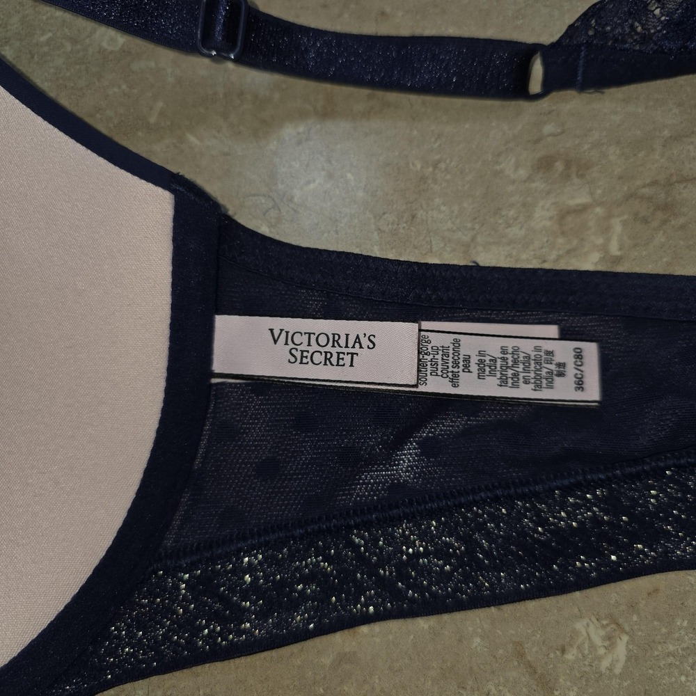Victoria's Secret Bra Womens 36C Blue Push Up Lace Racerback Front Close - Picture 5 of 9